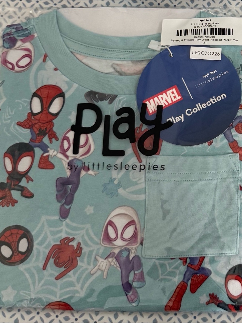 Little Sleepies Spidey Pocket Tee NIB